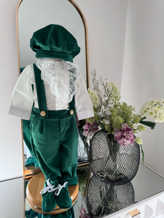 Costum botez inger, cu aripi inger detasabile, body, botosei, boneta, culoare verde 0-3 luni, Gabrielle Bebe, GBR31/100 [2]