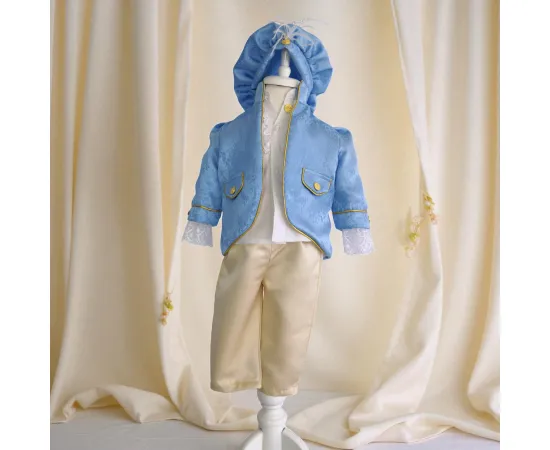 Costum Botez Micul Marinar, basca, camasa, sacou, pantaloni, culoare bleau 0-3 luni [4]
