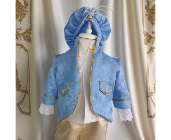 Costum Botez Micul Marinar, basca, camasa, sacou, pantaloni, culoare bleau 0-3 luni [3]