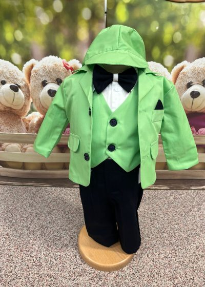 Costum botez stofa subtire, camasa, sapca, papion, culoare verde fistic 0-3 luni, Gabrielle Bebe, GBR37/100 [1]