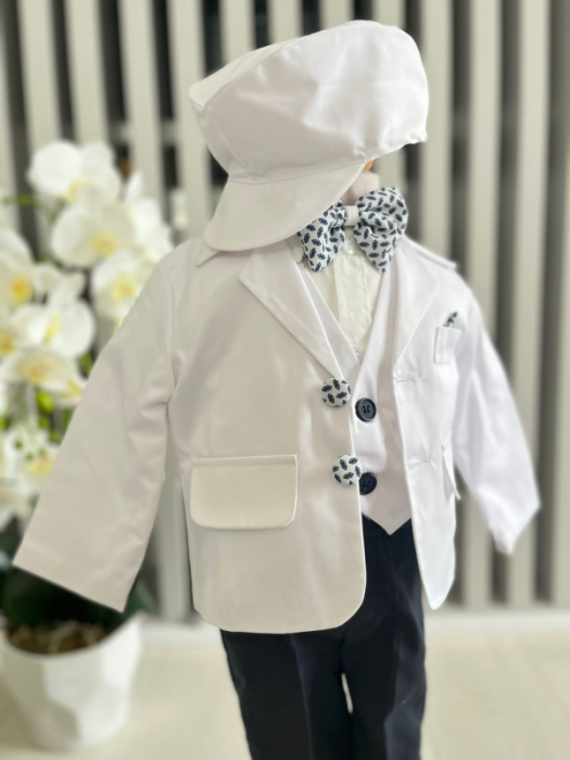 Costum botez stofa subtire, camasa, sepcuta,  papion, culoare, alb 0-3 luni,  Gabrielle Bebe, GBR46/100 [3]