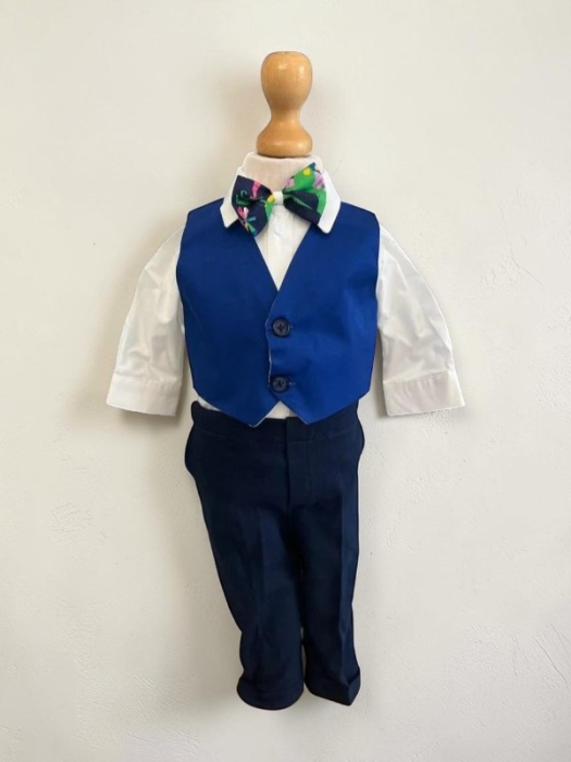Costum botez stofa subtire, camasa,  sepcuta ,  papion, culoare albastru electric 0-3 luni,  Gabrielle Bebe, GBR53/100 [3]