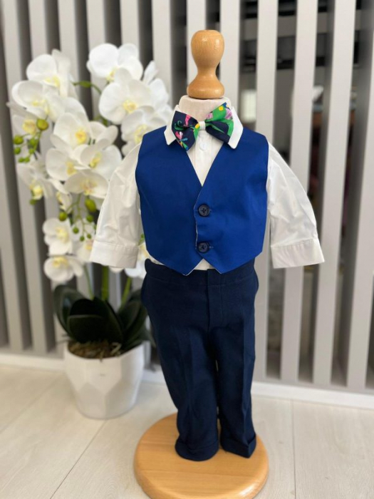 Costum botez stofa subtire, camasa,  sepcuta ,  papion, culoare albastru electric 0-3 luni,  Gabrielle Bebe, GBR53/100 [2]