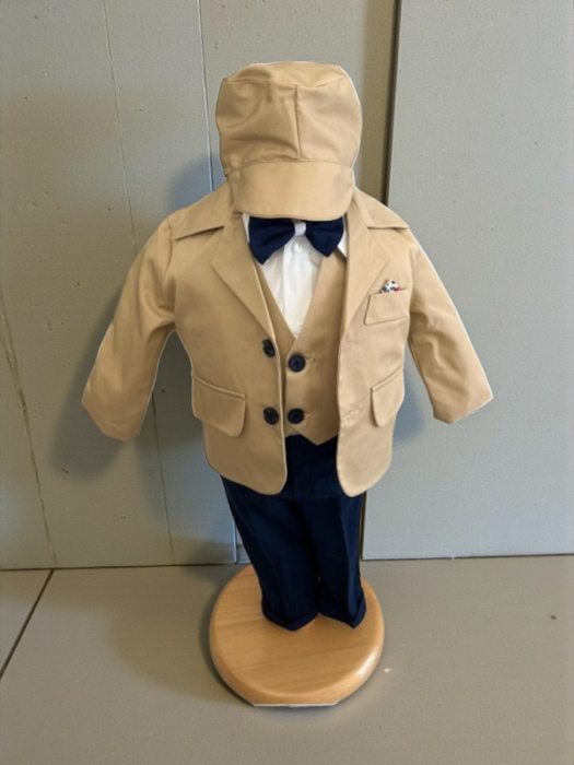 Costum botez stofa subtire, camasa,  sepcuta,  papion, culoare crem 0-3 luni,  Gabrielle Bebe, GBR81/100 [3]