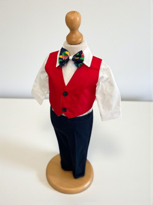 Costum botez stofa subtire, camasa,  sepcuta,  papion, culoare rosu 0-3 luni,  Gabrielle Bebe, GBR84/100 [2]