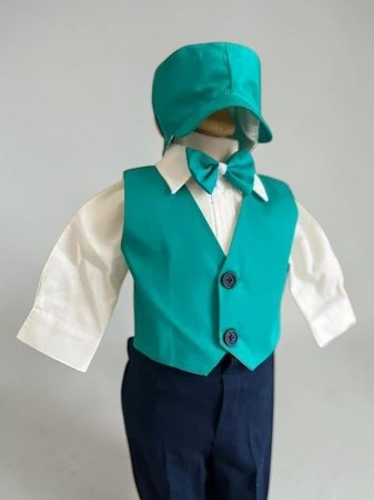 Costum botez stofa subtire, camasa,  sepcuta,  papion, culoare verde smarald 0-3 luni,  Gabrielle Bebe, GBR97/100 [2]