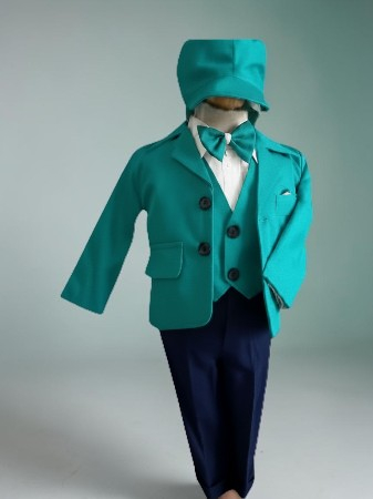 Costum botez stofa subtire, camasa,  sepcuta,  papion, culoare verde smarald 0-3 luni,  Gabrielle Bebe, GBR97/100 [3]