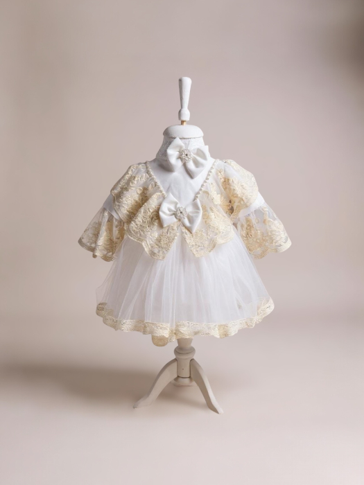 Rochita botez Tutu cu dantela brodata, cu bentita, culoare ivoire 0-4 luni, Gabrielle Bebe, GBR10/100 [3]