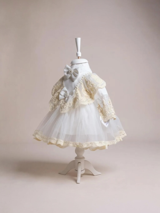 Rochita botez Tutu cu dantela brodata, cu bentita, culoare ivoire 0-4 luni, Gabrielle Bebe, GBR10/100 [2]
