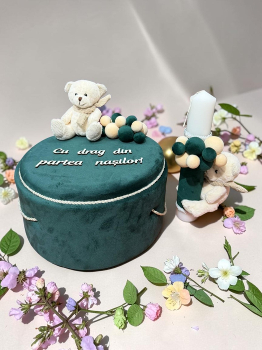 Set Botez Complet Cutie Trusou Lumanare Verde Smarald [3]
