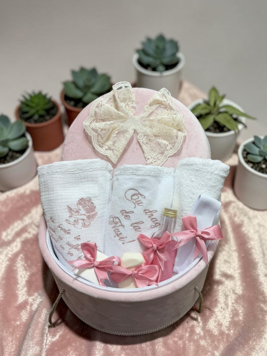 Set Botez Complet Cutie Trusou Lumanare Roz Pudra [2]