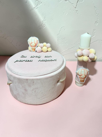Seturi Botez - Set Botez Complet Cutie Trusou Lumanare Roz Pudra