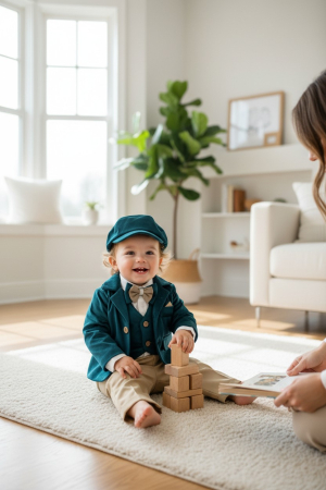 Produse - Costum botez catifea, camasa, sapca, papion, culoare verde petrol 0-3luni, Gabrielle Bebe, GBR40/100