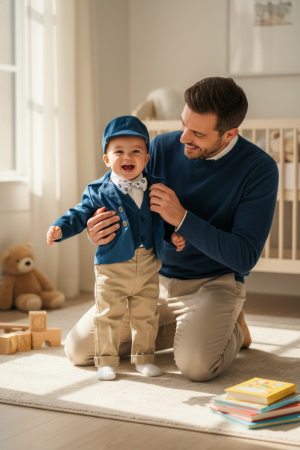 Baieti - Costum botez catifea, camasa, sepcuta,  papion, culoare bleaumarin  0-3 luni,  Gabrielle Bebe, GBR74/100