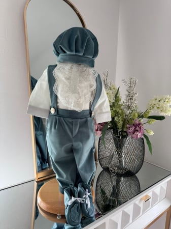 Produse - Costum botez inger, cu aripi inger detasabile, body, botosei, boneta, culoare bleau 0-3 luni, Gabrielle Bebe, GBR25/100
