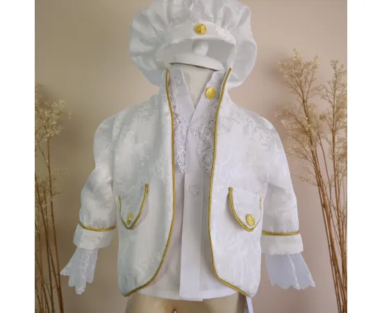 Costum Botez Micul Marinar, basca, camasa, sacou, pantaloni, culoare alb 0-3 luni [3]