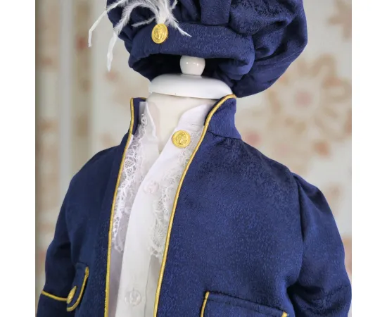 Costum botez Micul Marinar, basca, camasa, sacou, pantaloni, culoare albastru 0-3 luni [3]