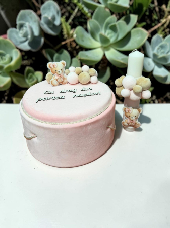 Seturi Botez - Set Botez Complet Cutie Trusou Lumanare Baby Roz