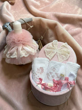 Seturi Botez - Set Botez Complet Cutie Trusou Lumanare Roz Pudra