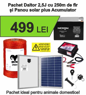 Pachet Gard electric Animale Sălbatice 6,6J putere cu Sârmă 1000m și Panou Solar