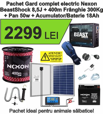 Pachet Gard electric 8,5J putere cu Panou Solar si 3000m sarma galvanizata 200Kg