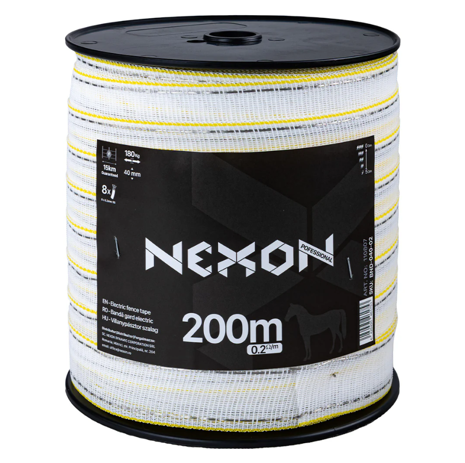 Bandă gard electric NEXON PREMIUM cu lățime de 40mm, lungime 200m 8 lițe rezistență la rupere de 180kg [1]