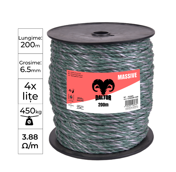 Frânghie Fir gard electric DALTOR 200m 450kg 4lițe 3.88Ohm verde/alb [2]