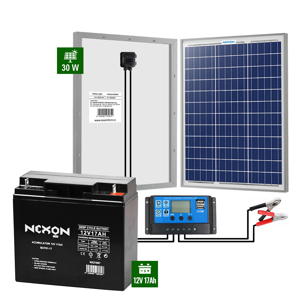 Pachet cu Panou solar 30W + acumulator 12V 17Ah [1]