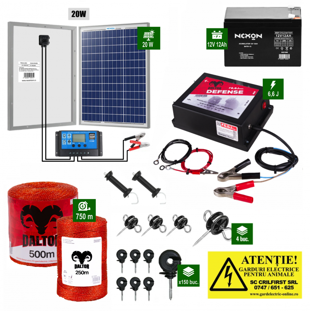 Pachet Daltor 6,6J + 750m fir Daltor + Pan 20w + Acumulator/Baterie 12ah [1]