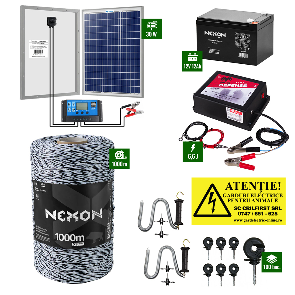 Pachet Daltor 6,6J + Fir Alb-Negru 1000m 120Kg + Panou 30W cu regulator + Acumulator 12Ah [1]