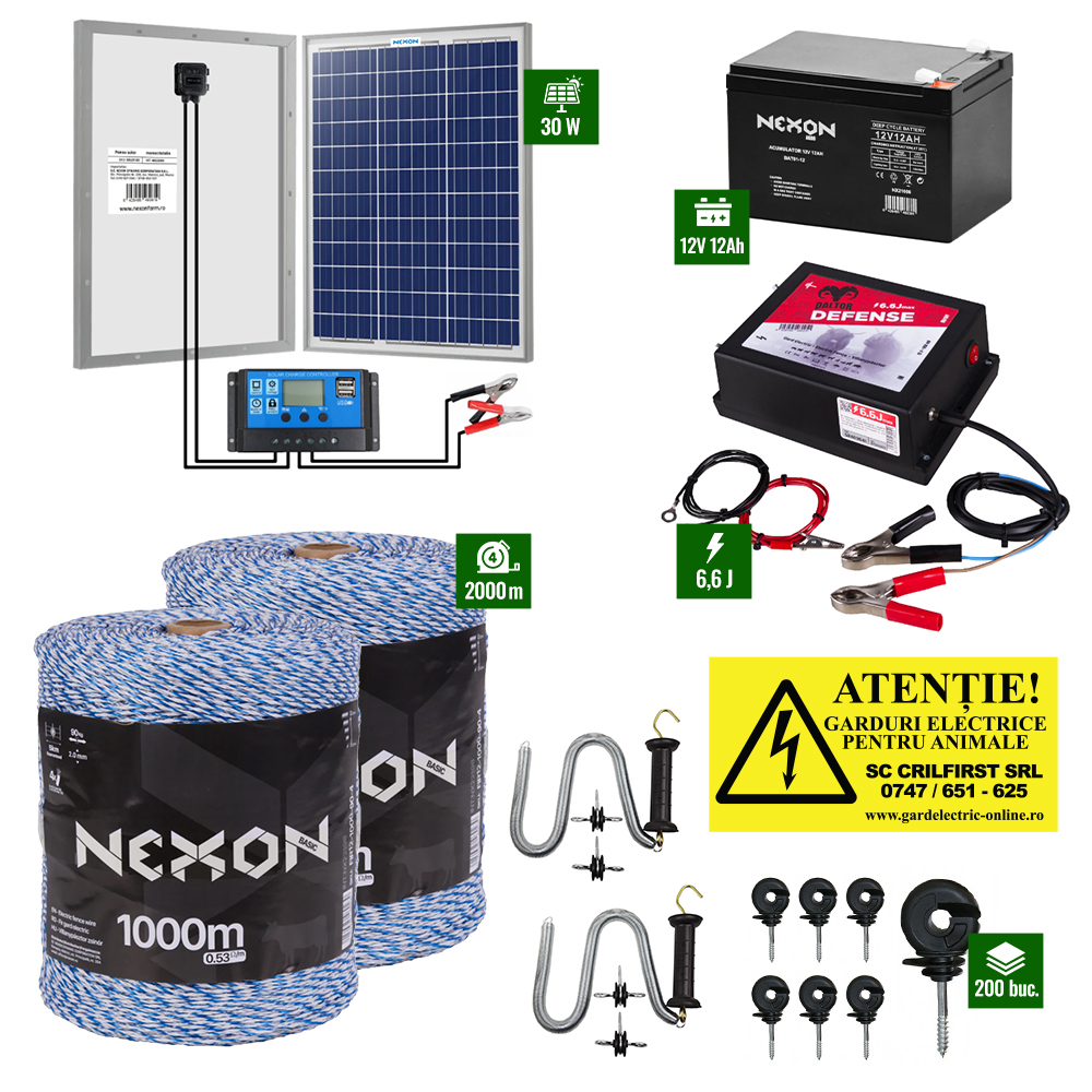 Pachet Daltor 6,6J + Fir Albastru 2000m 90Kg + Panou 30W cu regulator + Acumulator 12Ah [1]