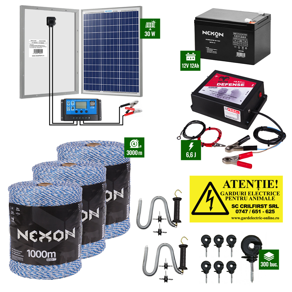 Pachet Daltor 6,6J + Fir Albastru 3000m 90Kg + Panou 30W cu regulator + Acumulator 12Ah [1]