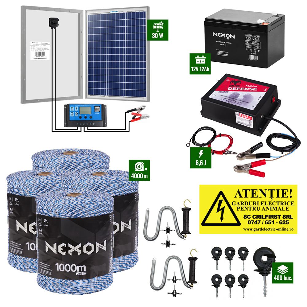 Pachet Daltor 6,6J + Fir Albastru 4000m 90Kg + Panou 30W cu regulator + Acumulator 12Ah - Daltor [1]