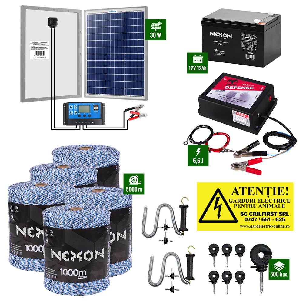 Pachet Daltor 6,6J + Fir Albastru 5000m 90Kg + Panou 30W cu regulator + Acumulator 12Ah - Daltor [1]
