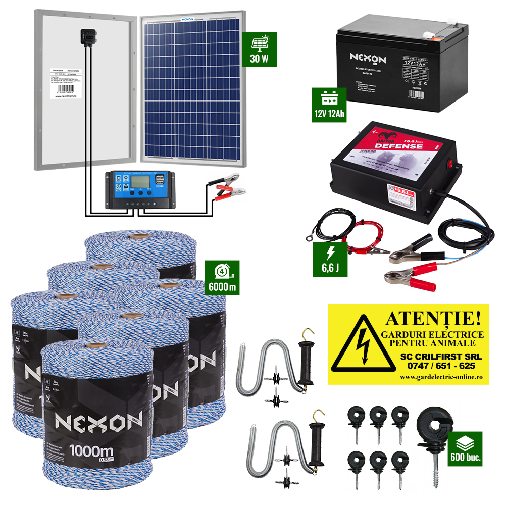 Pachet Daltor 6,6J + Fir Albastru 6000m 90Kg + Panou 30W cu regulator + Acumulator 12Ah - Daltor [1]