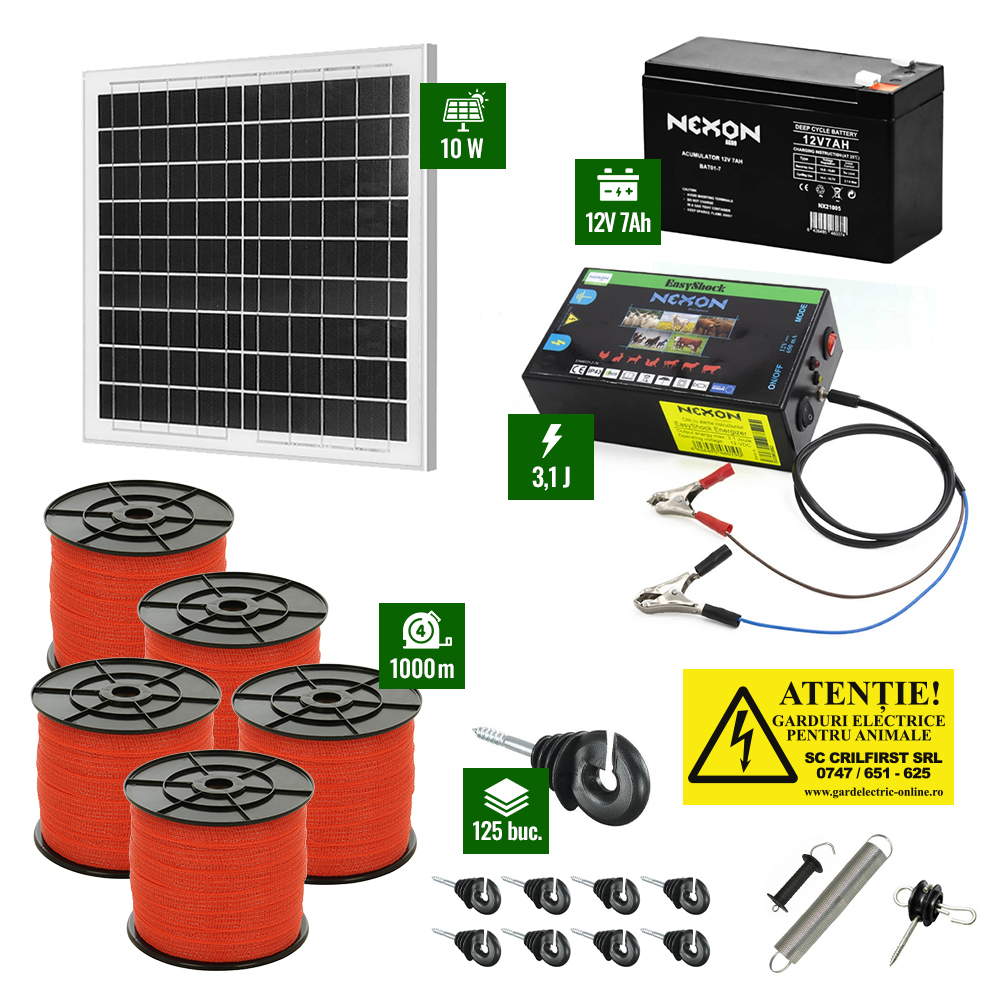 Pachet Gard electric 3,1J putere cu 1000m de bandă 65Kg și Panou Solar [1]