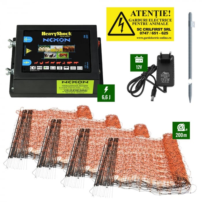 Pachet Gard electric 6,6J putere cu 200m de plasă și stâlpișori plastic [1]