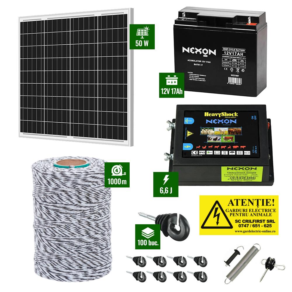 Pachet Gard electric 6,6j putere cu Panou Solar 50W si 1000m de fir 120Kg [1]