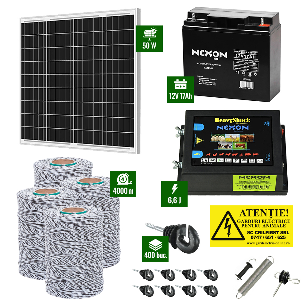 Pachet Gard electric 6,6j putere cu Panou Solar 50W si 4000m de fir 120Kg [1]