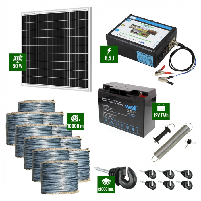 Pachet Gard electric 8,5J putere cu Panou Solar si 10.000m sarma galvanizata 200Kg [1]