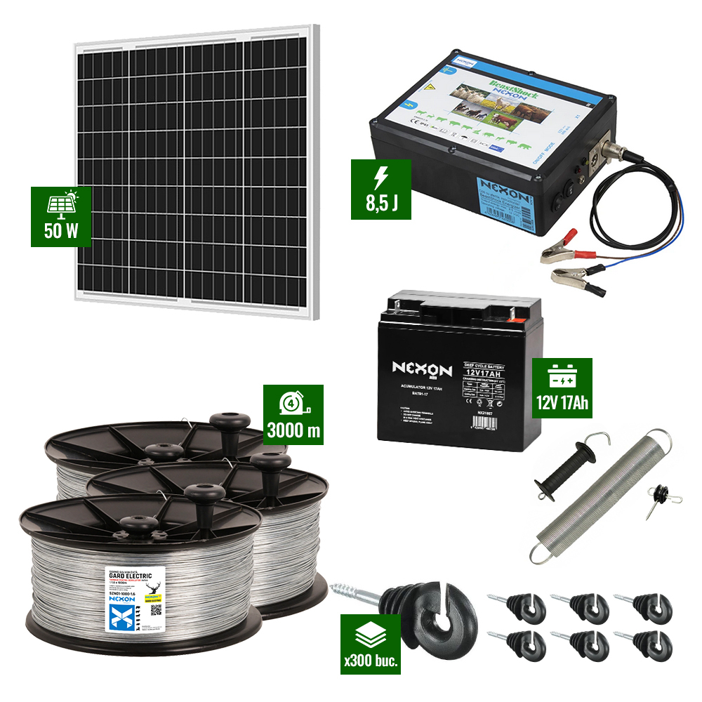 Pachet Gard electric 8,5J putere cu Panou Solar si 3000m sarma galvanizata 200Kg [1]