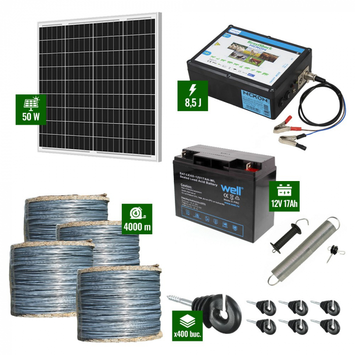 Pachet Gard electric 8,5J putere cu Panou Solar si 4000m sarma galvanizata 200Kg [1]
