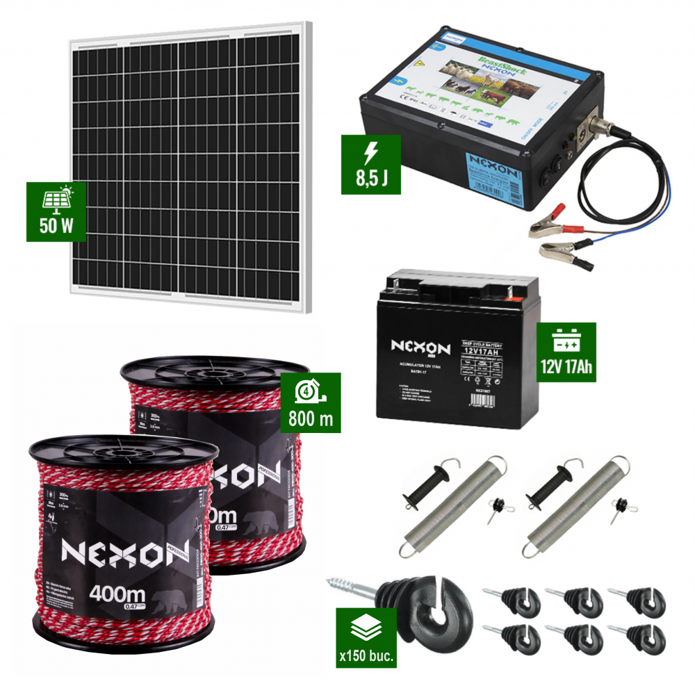 Pachet Gard electric 8,5J putere cu Panou Solar si 800m frânghie cu rezistență la rupere 300KG [1]