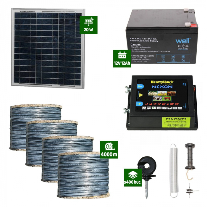Pachet Gard electric Animale Sălbatice 6,6J putere cu Sârmă 4000m și Panou Solar [1]