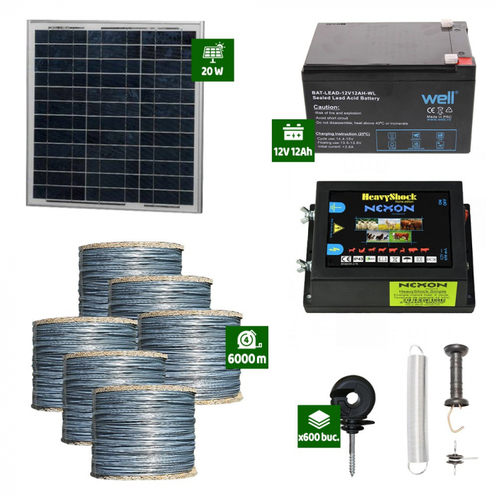 Pachet Gard electric Animale Sălbatice 6,6J putere cu Sârmă 6000m și Panou Solar [1]