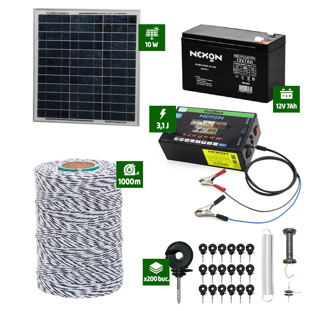 Pachet gard electric cu Panou solar 3,1J putere cu 1000m Fir 120Kg [1]