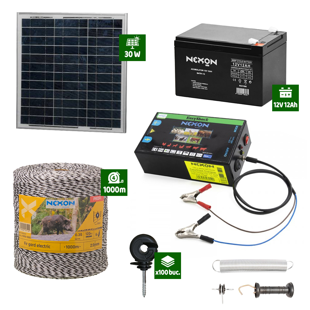 Pachet gard electric cu Panou solar 3,1J putere cu 1000m Fir 130Kg cu acumulator 12Ah [1]