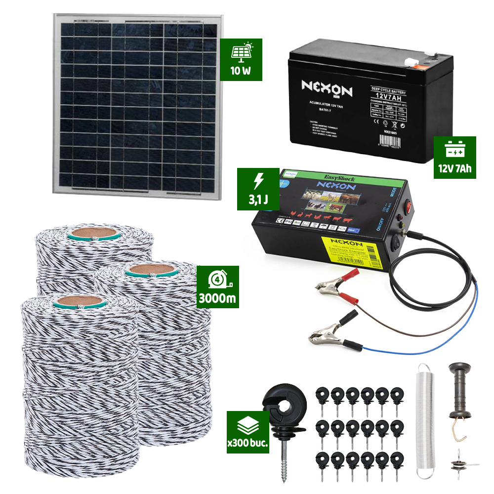 Pachet gard electric cu Panou solar 3,1J putere cu 3000m Fir 120Kg [1]