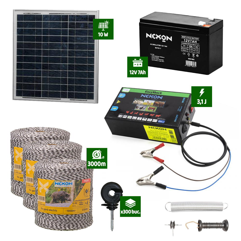 Pachet gard electric cu Panou solar 3,1J putere cu 3000m Fir 130Kg [1]