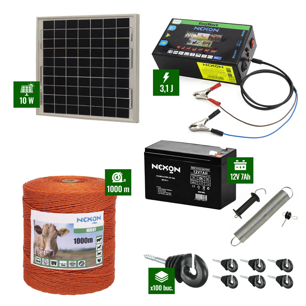 Pachet gard electric cu Panou solar 3,1J putere și 1000m Fir 80Kg cu acumulator [1]